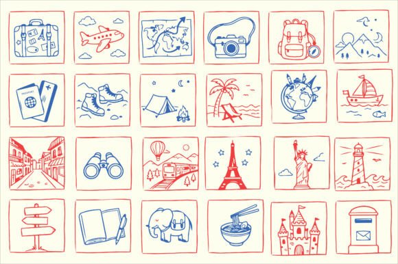 Download Travel Doodle Stamp Clipart Bundle SVG - Travel Collection
